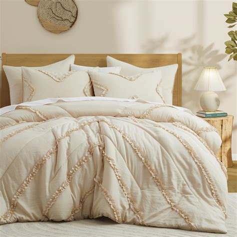 Bedazzled Queen Comforter Set Beige Ruffle Comforter 5pcs Bed In A Bag Textured Bed Comforter