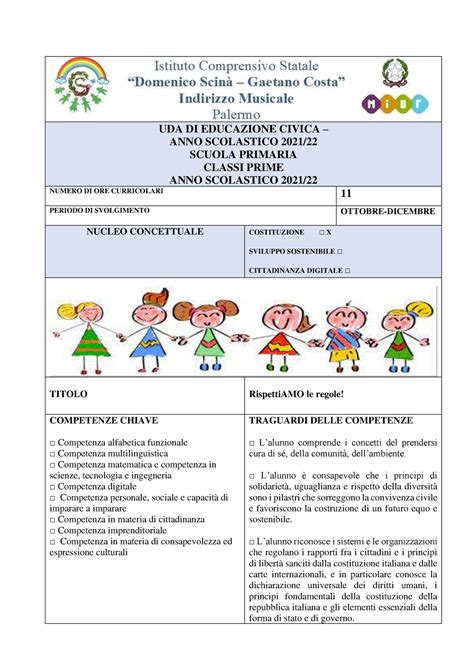 Uda Ed Civica Primaria Uda Di Educazione Civica Anno Scolastico