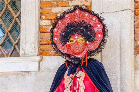 Woman Dressed In Traditional Costume Venice Mask Carnival Editorial