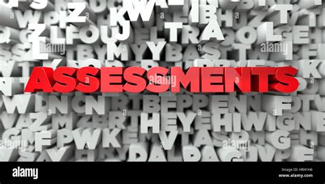 ASSESSMENTS Red Text On Typography Background 3D Rendered Royalty