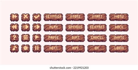 Wooden Buttons Pixel Art Set Interface Stock Vector (Royalty Free ...