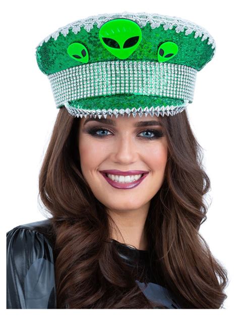 Fever Deluxe Alien Sequin Captains Hat Costumes R Us Fancy Dress