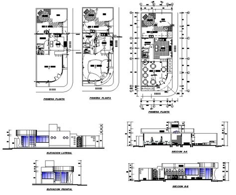 Restaurant Building Plan Elevation And Section 2d View Layout File In