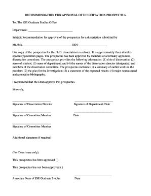 Fillable Online RECOMMENDATION FOR APPROVAL OF DISSERTATION PROSPECTUS