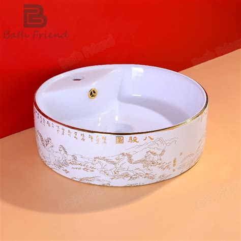 Chaozhou High Quality Decals Round Gold Edge Basin Pattern Ceramic Wash