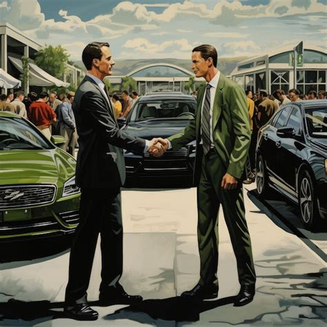 Premium Photo Two Men Shaking Hands In Front Of Cars