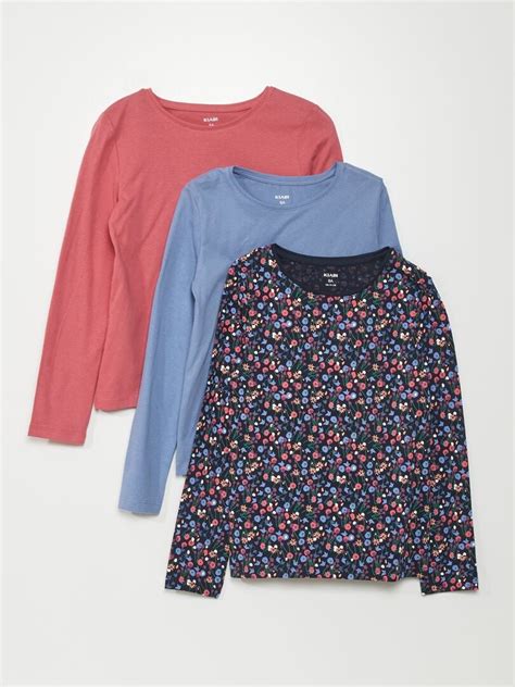 Lot De Tee Shirts Manches Longues Bleu Bleu Marine Rose Kiabi