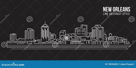 Cityscape Building Line Art Vector Illustration Design New Orleans