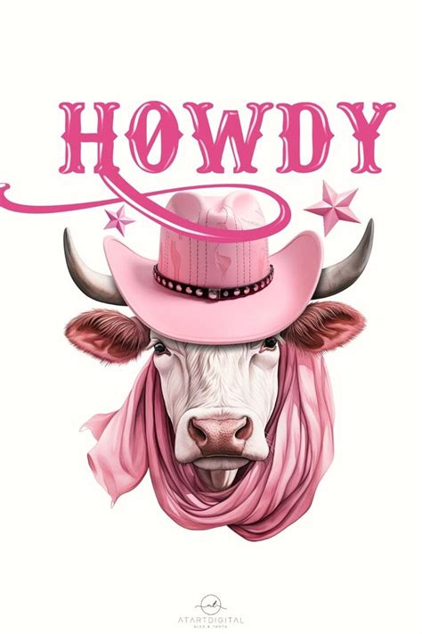 Howdy Sublimation Highland Cow Art Pink Cow Print PNG Graphic Download ...