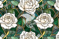 White Rose Stained Glass Digital Paper