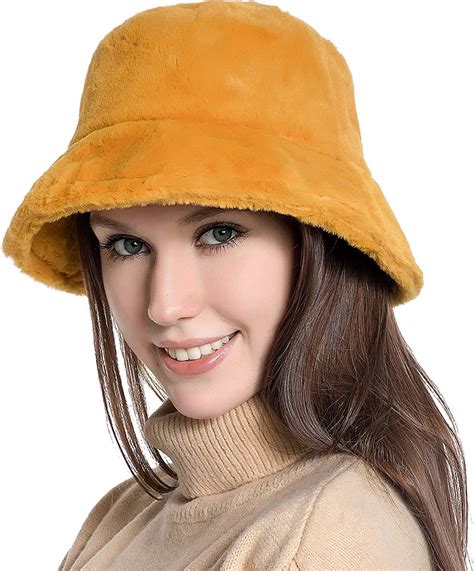 Muryobao Female Women Winter Bucket Hat Warm Faux Fur Wool Cloche Hats