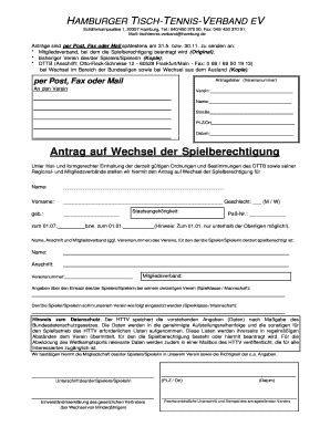 Fillable Online Tt Maximus Antrag Auf Wechsel Der Spielberechtigung Fax