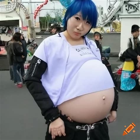 Photo Of A Heavily Pregnant Japanese Woman In A Punk Jacket At A Theme Park