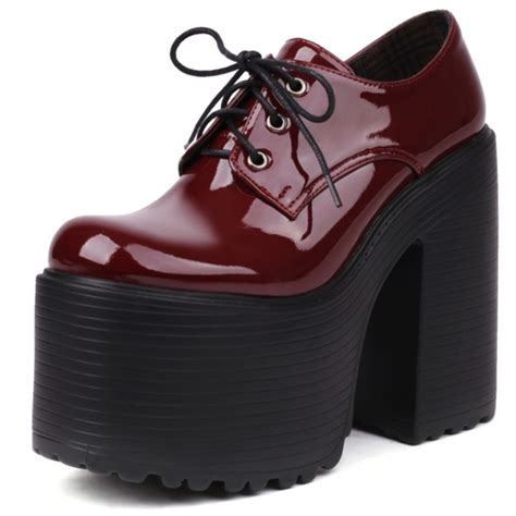 Lib Round Toe Chunky Heels Platforms Gothic Punk Lace Up Loafers Pumps