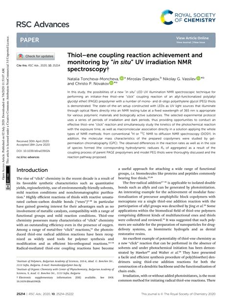 Pdf Thiolene Coupling Reaction Achievement And Monitoring By In