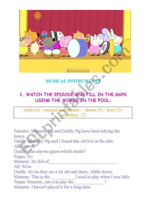 PEPPA PIG - MUSICAL INSTRUMENTS - ESL worksheet by federic@