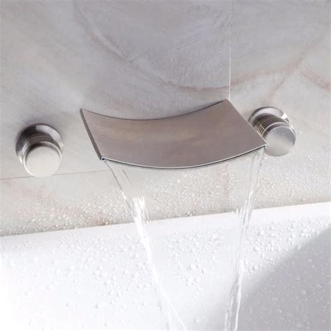 Brushed Nickel Solid Brass Wall Mounted Waterfall Bath Tub Filler Faucet Two Handle Widespread