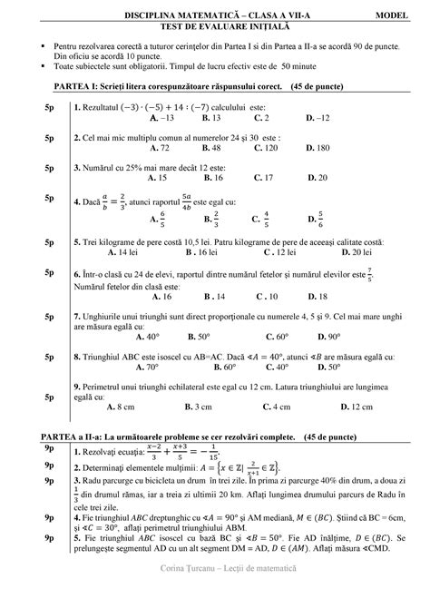 Teste Matematica Clasa