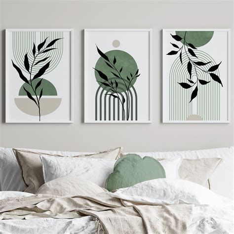 Set Of Mid Century Wall Prints Sage Green Wall Art Mid Etsy