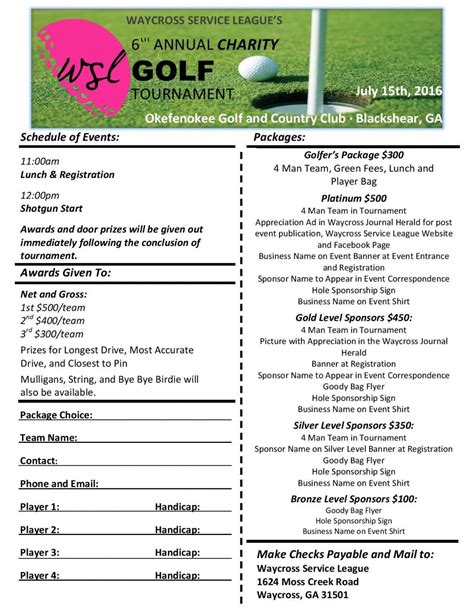 Golf Tournament Schedule Template