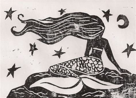 mermaid Ilustração de sereia Ilustrações Xilogravura