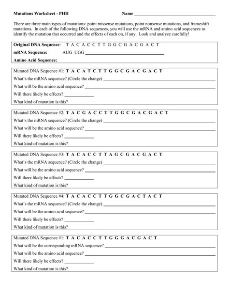 Mutation Worksheet With Answers