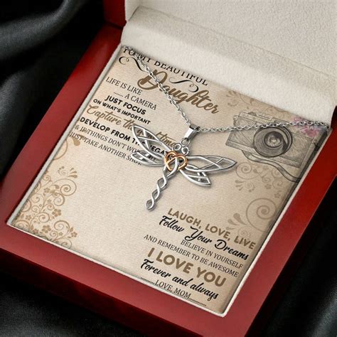 To My Beautiful Daughter Dragonfly Necklace Message Card Teepoem Ltd