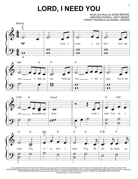 Lord I Need You Big Note Piano Print Sheet Music Now