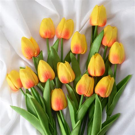 Luxo Silicone Artificial Tulipas Bouquet Real Toque Flores Sala Decora