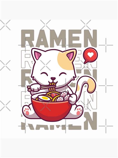 Cat Eating Ramen Cute Noodles Kawaii Kittie Eating Japanese Noodle