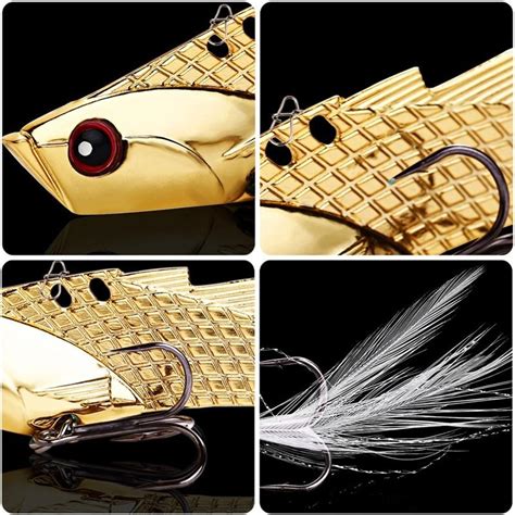 Buy Fishing Lures Metal Vib Hard Spinner Baits Feathers Hooks Bass