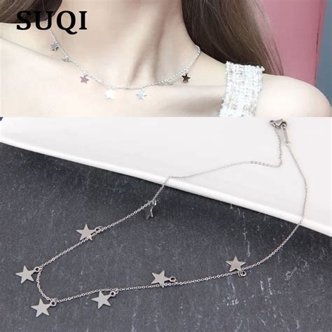SUQI ожерелье со звездами из нержавеющей стали, женское колье Kolyma ...