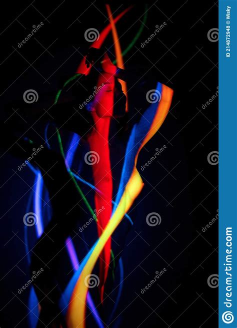 Sensual Woman In Colorful Artistic Lights In Darkness Stock Photo Image Of Naked Colorful