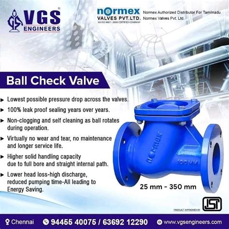 Normex Ball Check Valves Flanged Model B 01 Valve Size 25mm 350mm