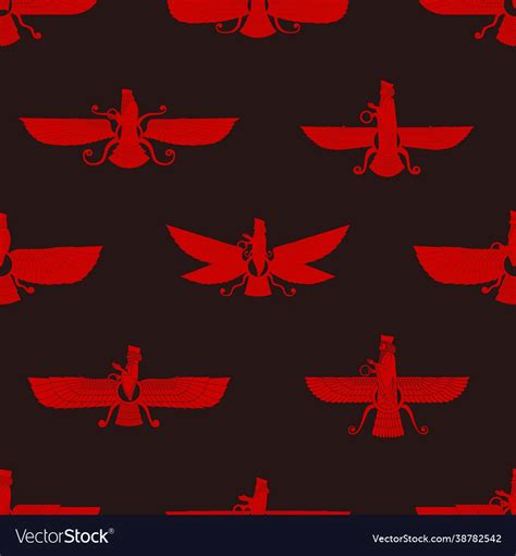 Seamless Pattern With Sumerian Symbol Faravahar Vector Image