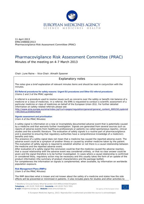 Pharmacovigilance Risk Assessment Committee Prac