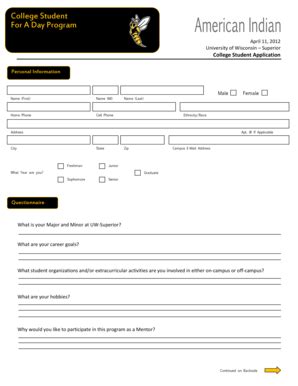 Fillable Online Uwsuper College Student Application University Of