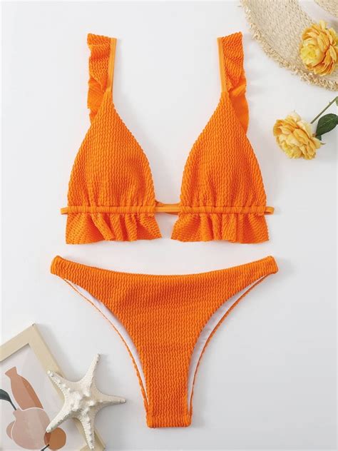 Bikini Women Swimsuit 2024 New Solid Ruffle Sling Bikinis Set Sexy