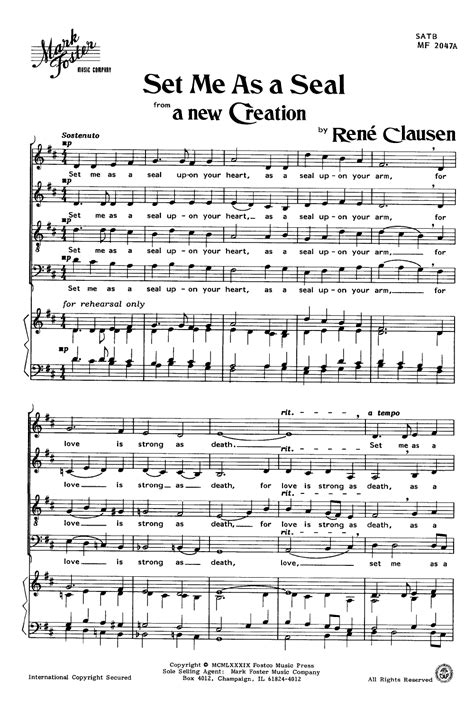 Set Me As A Seal Satb By Rene Clausen Choral Music Sheet Music Seal