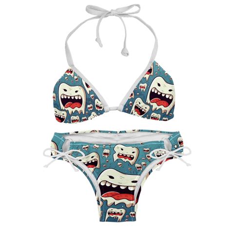 Tiny Teeth Bikini Set With Detachable Sponge Adjustable Strap Two Pack Ideal For Beach
