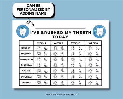 Kids Brush Your Teeth Chart Printable Checklist Brushing Etsy