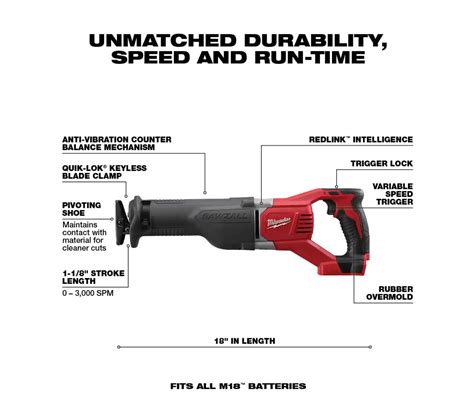 Milwaukee 2621-20-48-11-1837 M18 18V Lithium-Ion Cordless SAWZALL ...