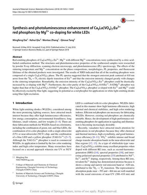 Synthesis And Photoluminescence Enhancement Of Ca La Vo Eu Red