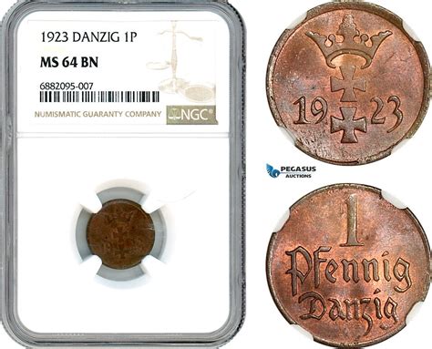 Poland Danzig 1 Pfennig 1923 NGC MS64BN MA Shops