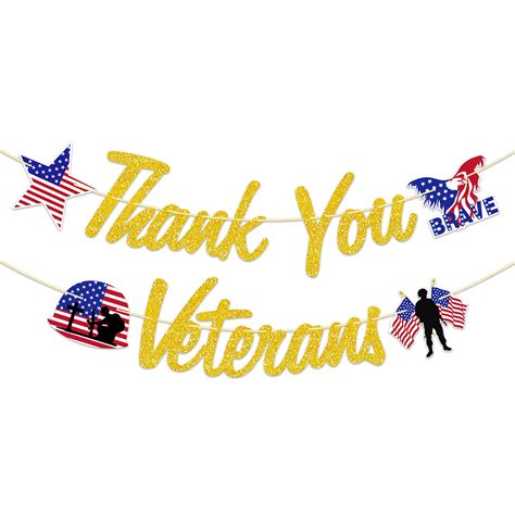 Amazon.com: Veterans Day Banner, Thank You Veterans Glitter Letter ...