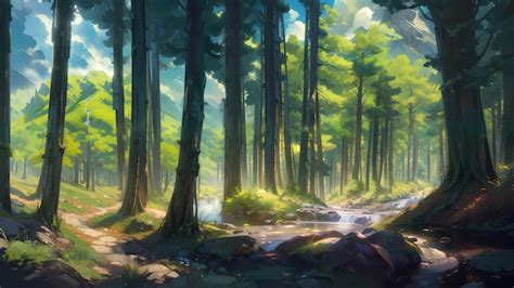 Premium Photo An Illustration Of A Beautiful Rural Nature Forest In Anime Style Background