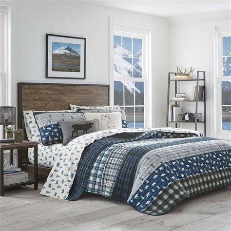 Eddie Bauer Blue Creek Plaid Navy Quilt Set Fullqueen