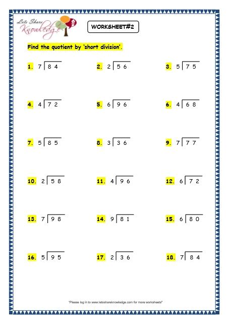 Division Worksheets Grade 5 No Remainders