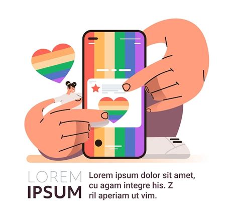 Premium Vector Woman Using Smartphone With Lgbt Rainbow Flag On Screen Gay Lesbian Love Parade