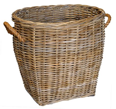 Oval Grey Log Basket With Rope Handles Roudham Trading